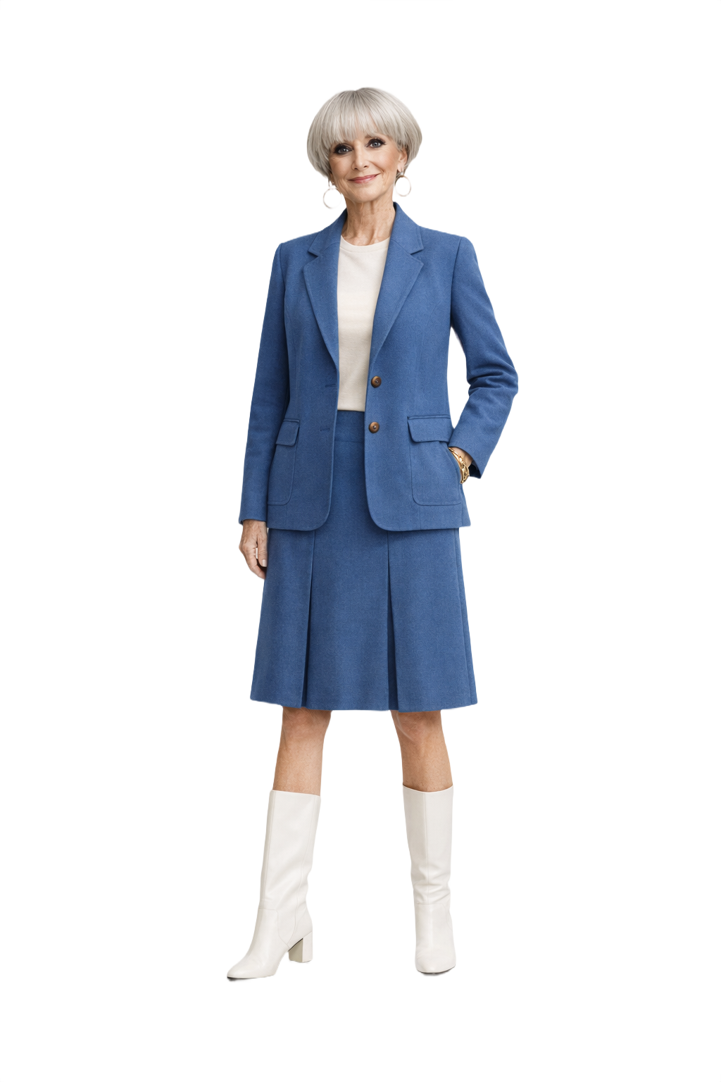 1960s Blue Polyester Blend Blazer and Skirt Set - Model