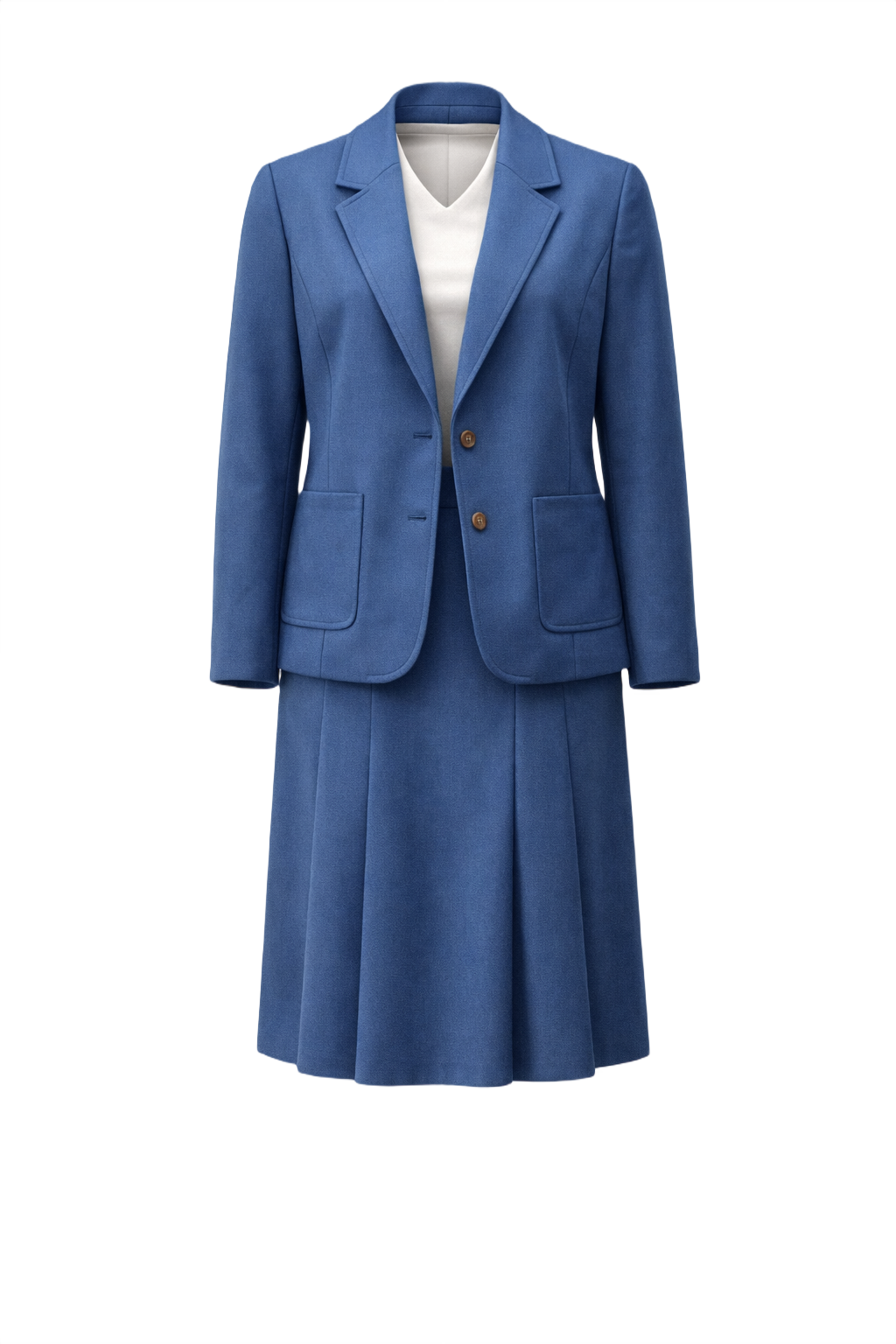1960s Blue Polyester Blend Blazer and Skirt Set - Front View
