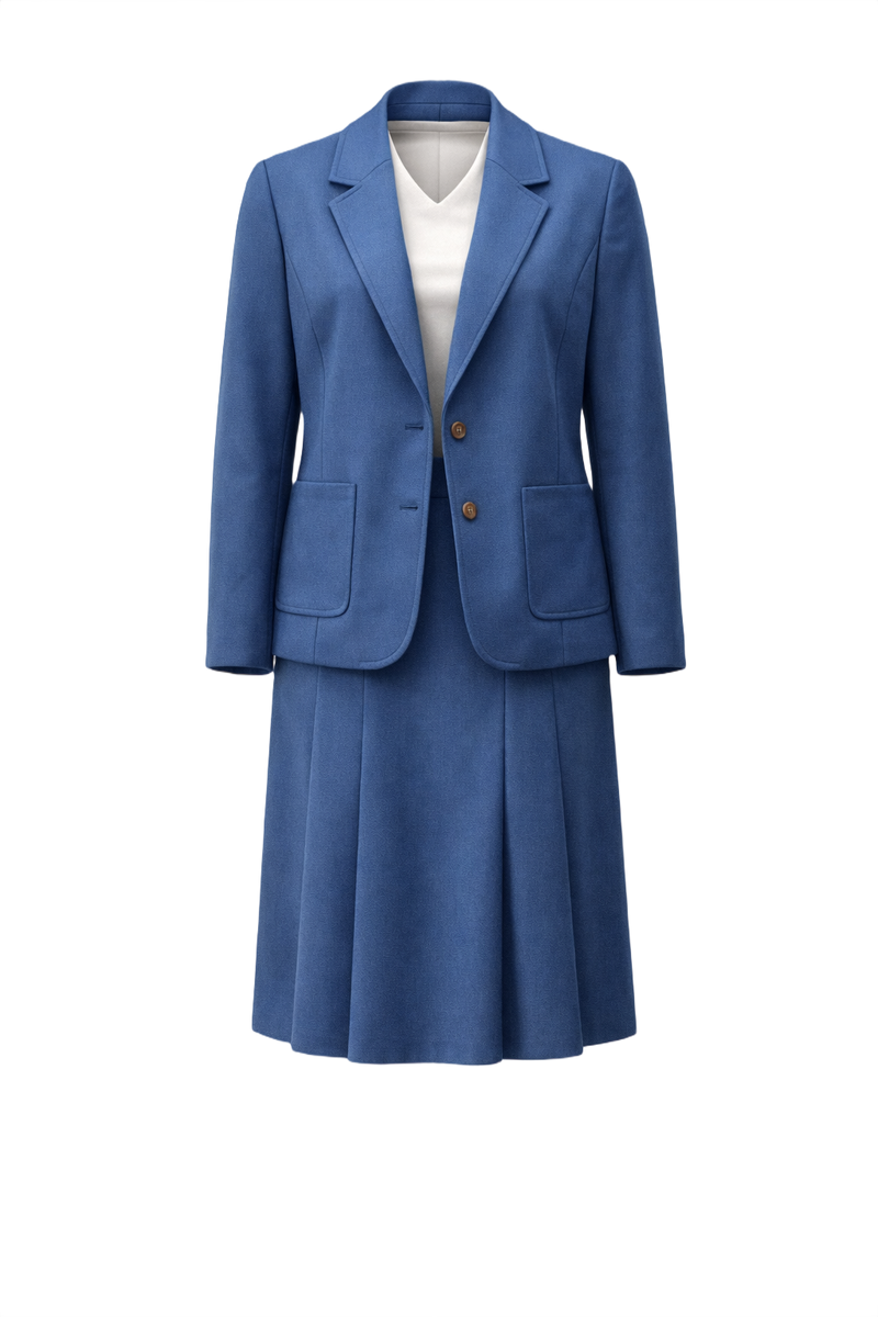 1960s Blue Polyester Blend Blazer and Skirt Set - Front View