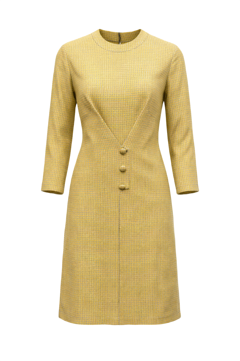 1960s Yellow Wool Shift Dress - Front View