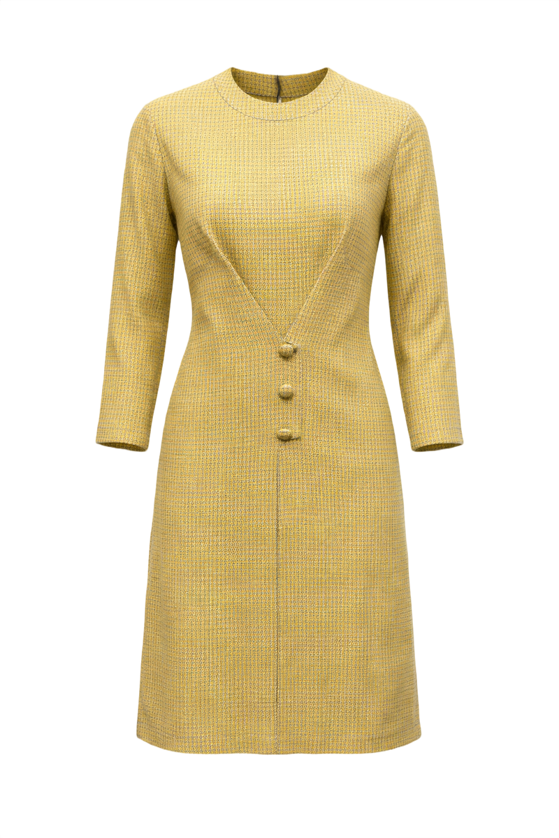 1960s Yellow Wool Shift Dress - Front View