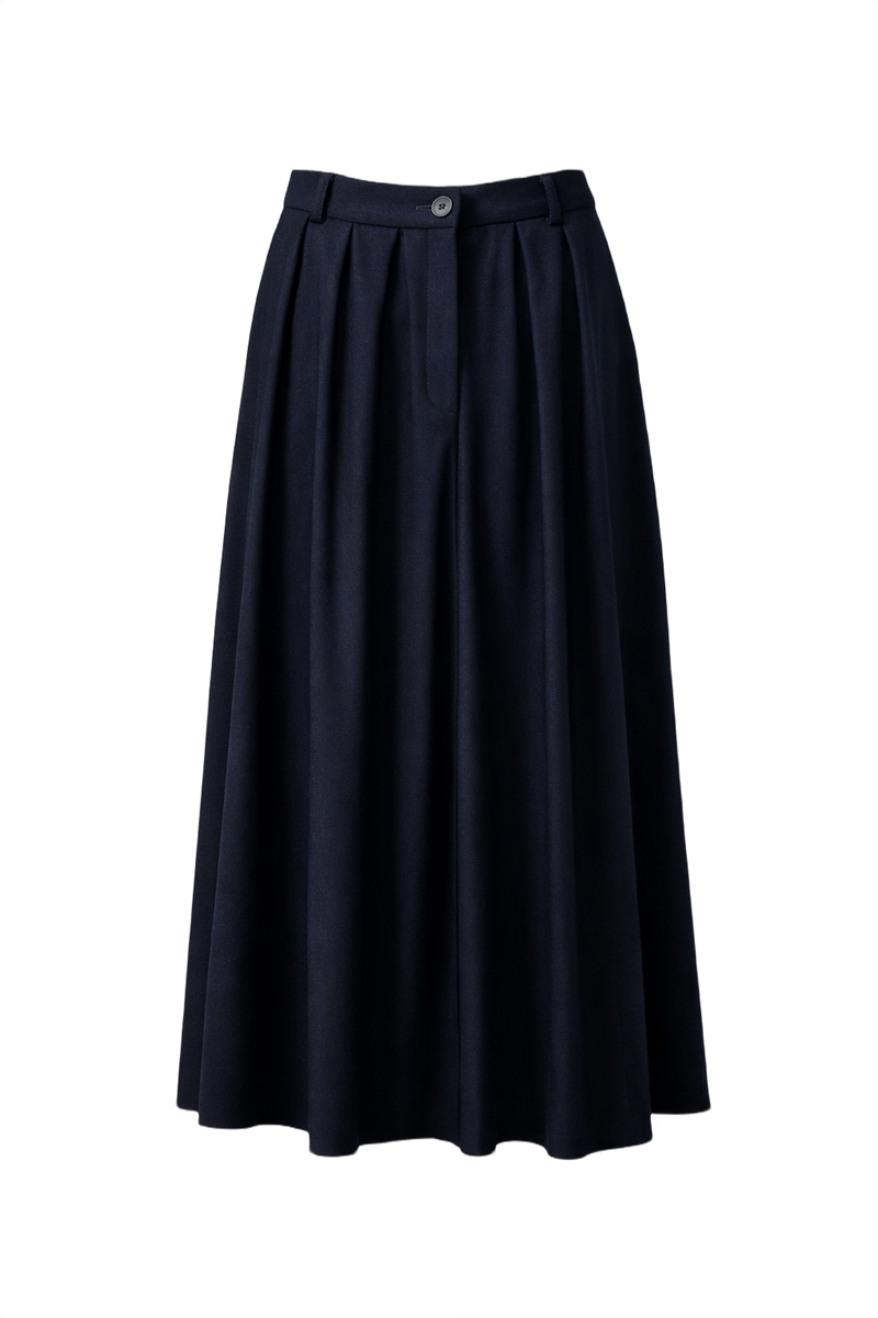 1950s Navy Blue Wool Skirt - Front View