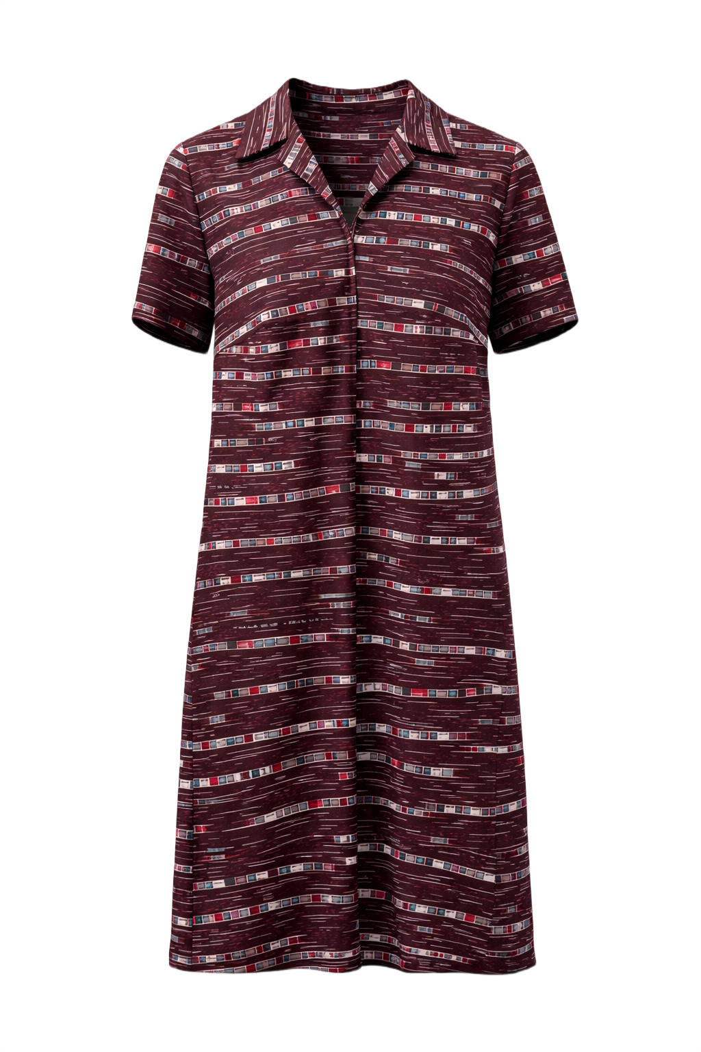 1960s Brown Polyester Shift Dress - Front View