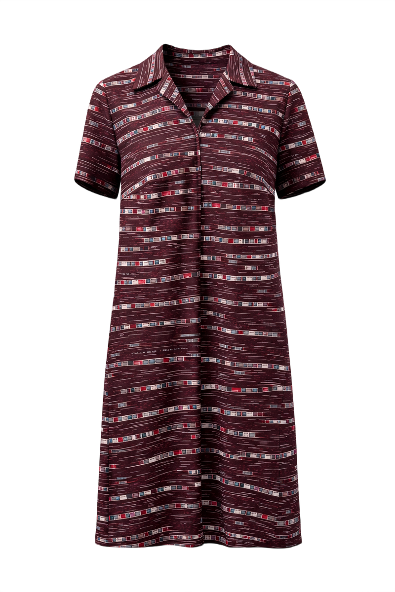 1960s Brown Polyester Shift Dress - Front View