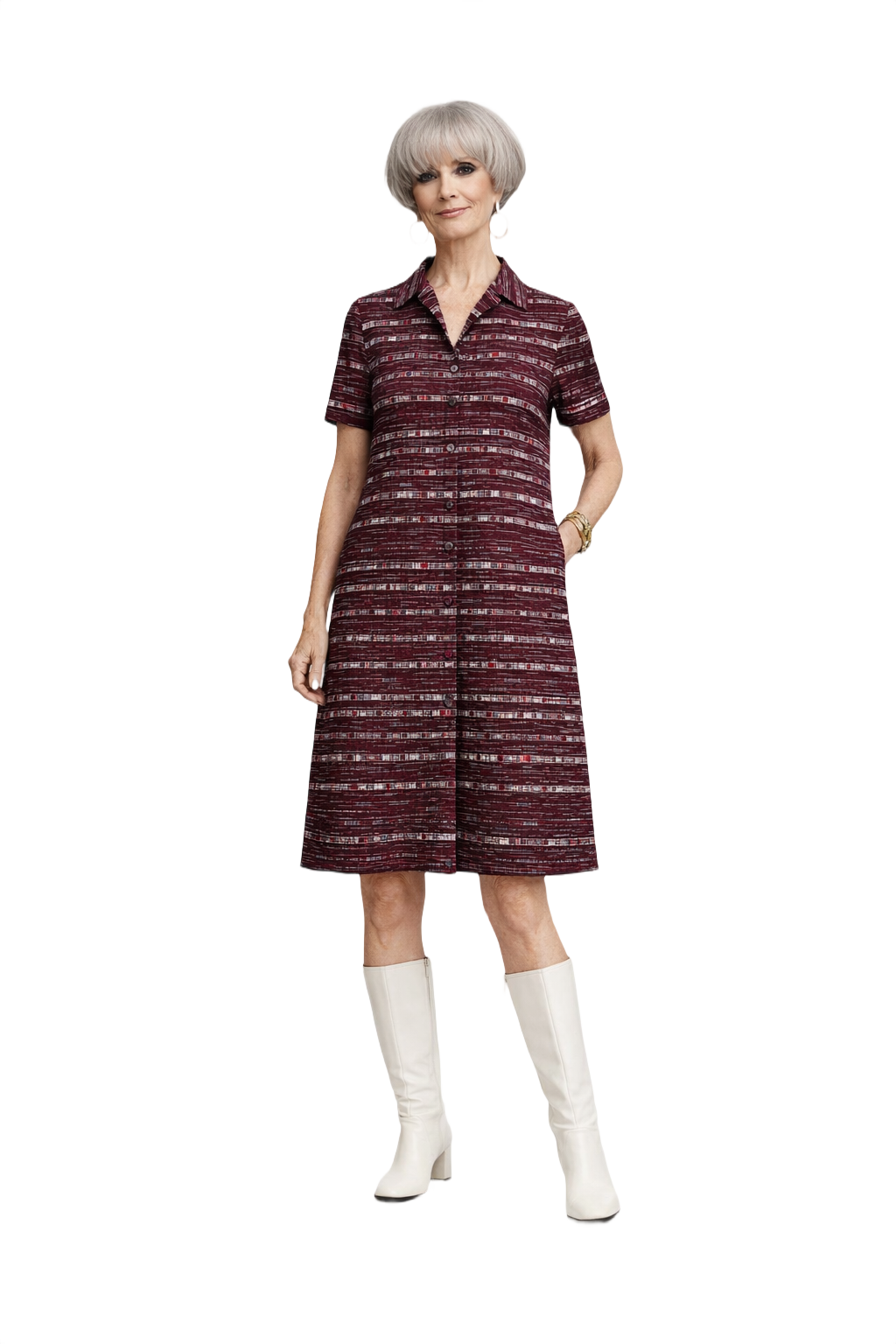 1960s Brown Polyester Shift Dress - Model