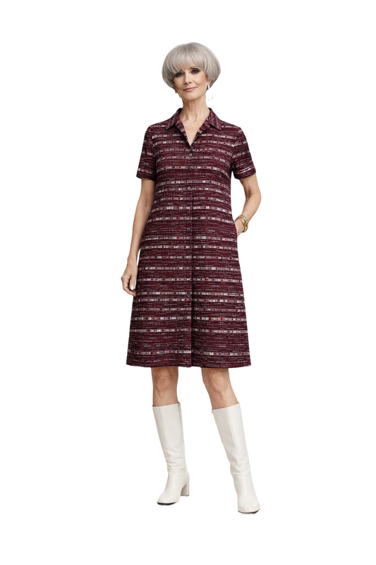 1960s Brown Polyester Shift Dress - Model