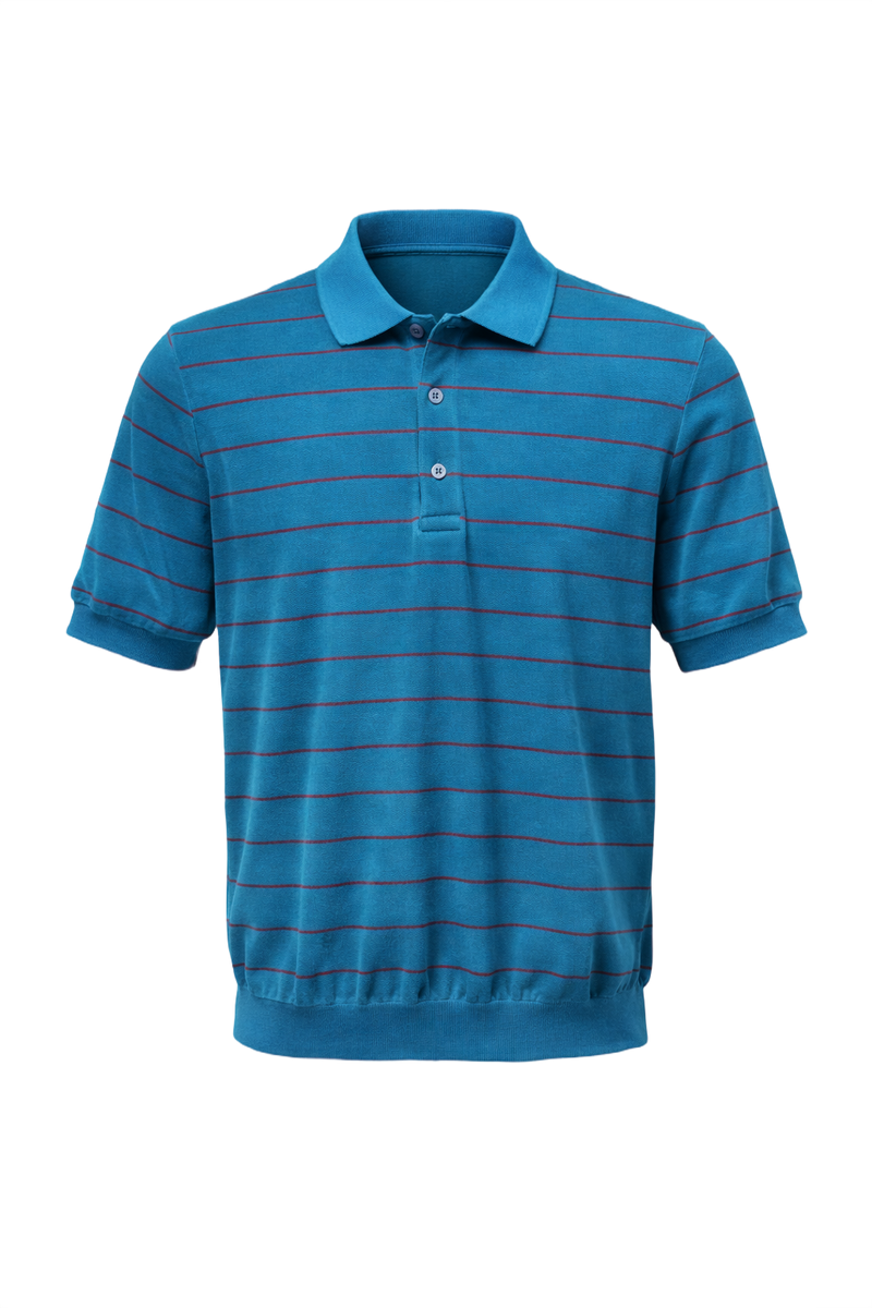 1970s Teal Velour Polo Shirt - Front View
