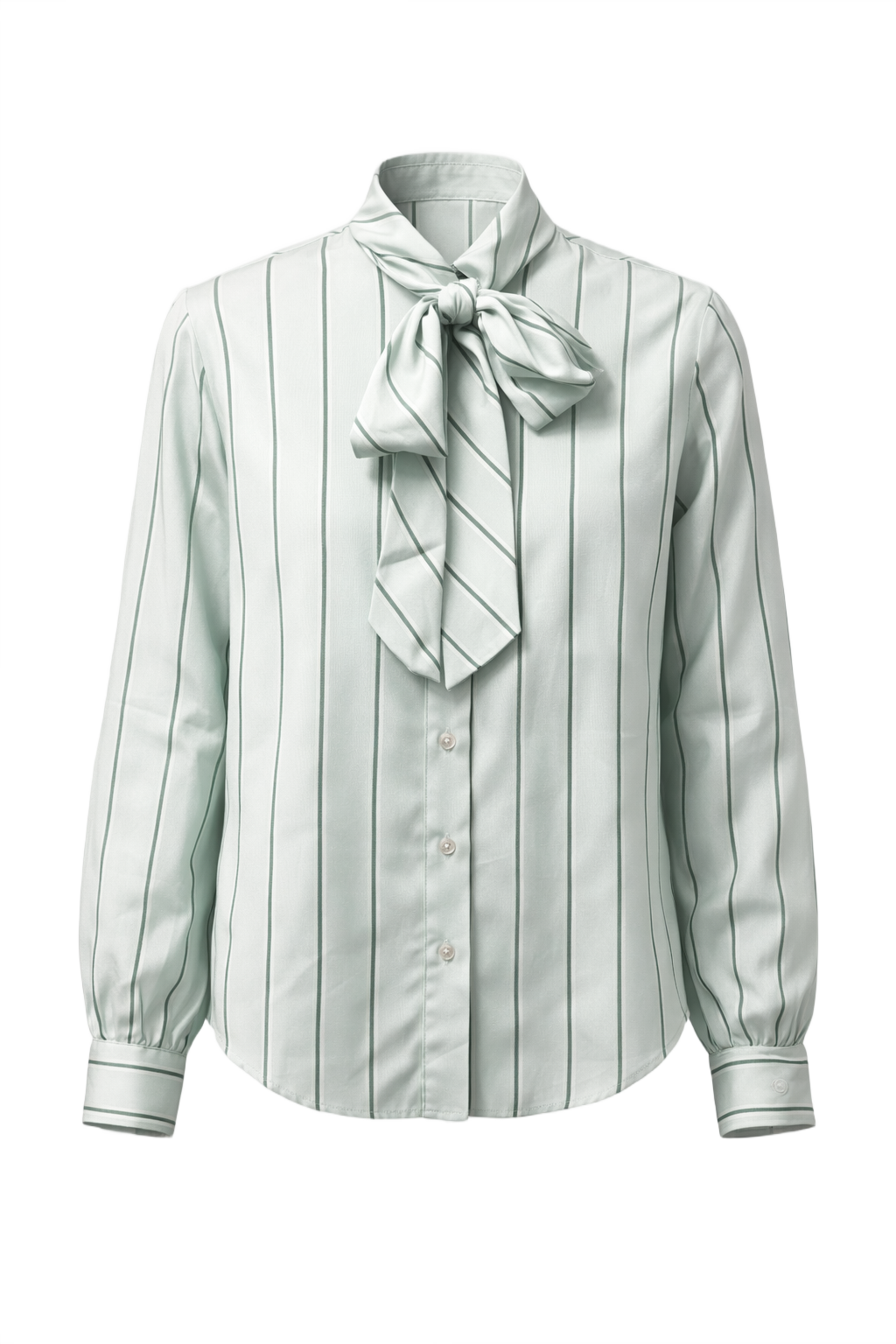 1970s Light Mint Green Polyester Blouse - Front View