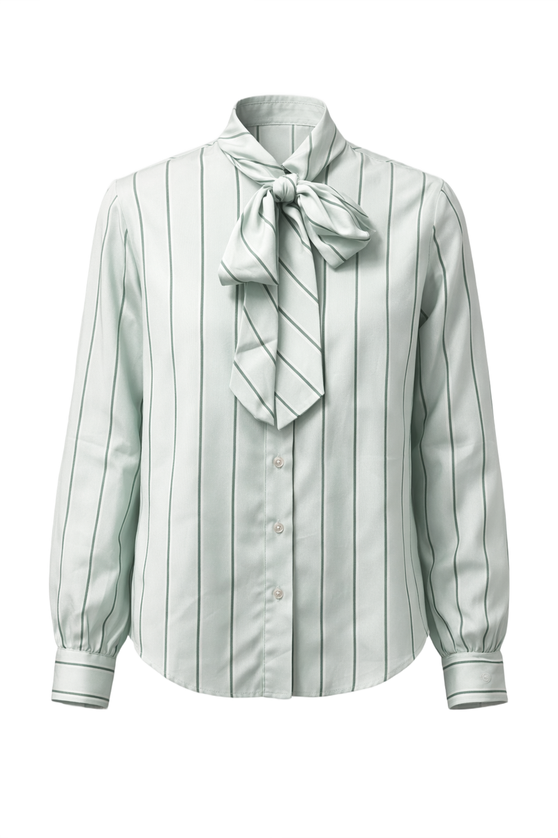 1970s Light Mint Green Polyester Blouse - Front View