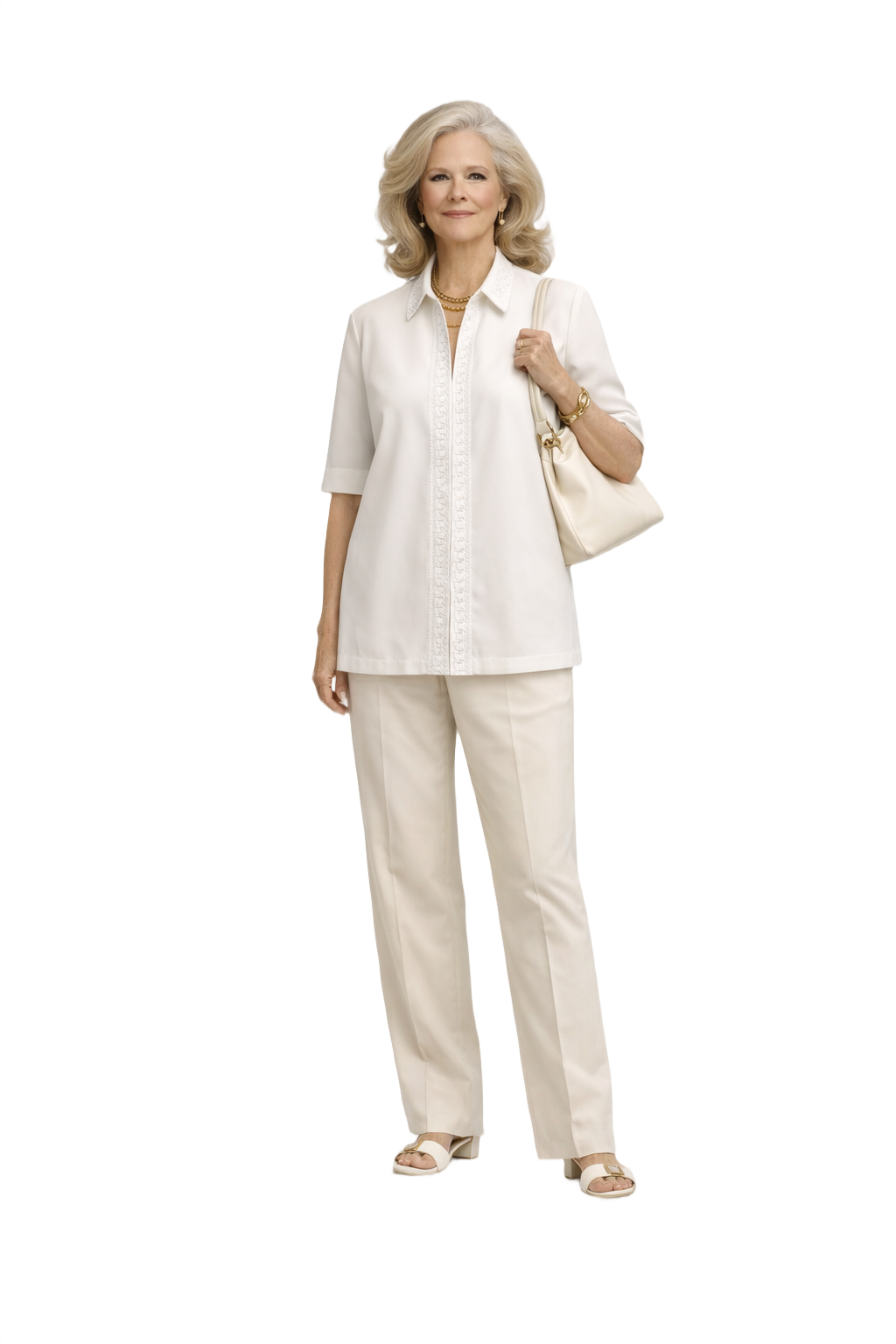 1970s Cream White Satin Blouse - Model