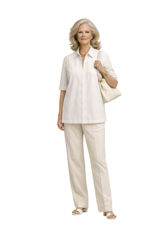 1970s Cream White Satin Blouse - Model