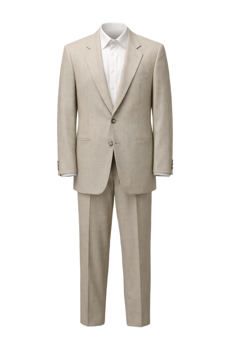 1980s Beige Wool Blend 2-Piece Suit - Front View