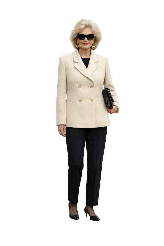 1980s Cream White Wool Blazer - Model