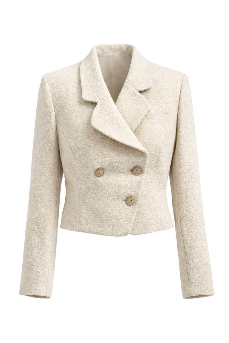1980s Cream White Wool Blazer - Front View