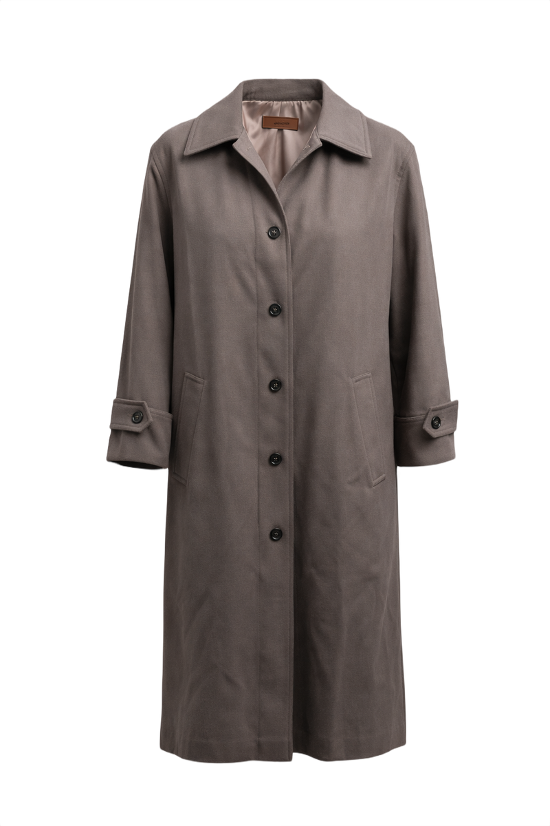 1980s Taupe Cotton Blend Coat - Front View