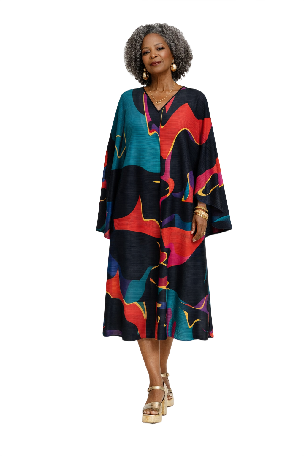 1970s Multicolor Polyester Dress - Model