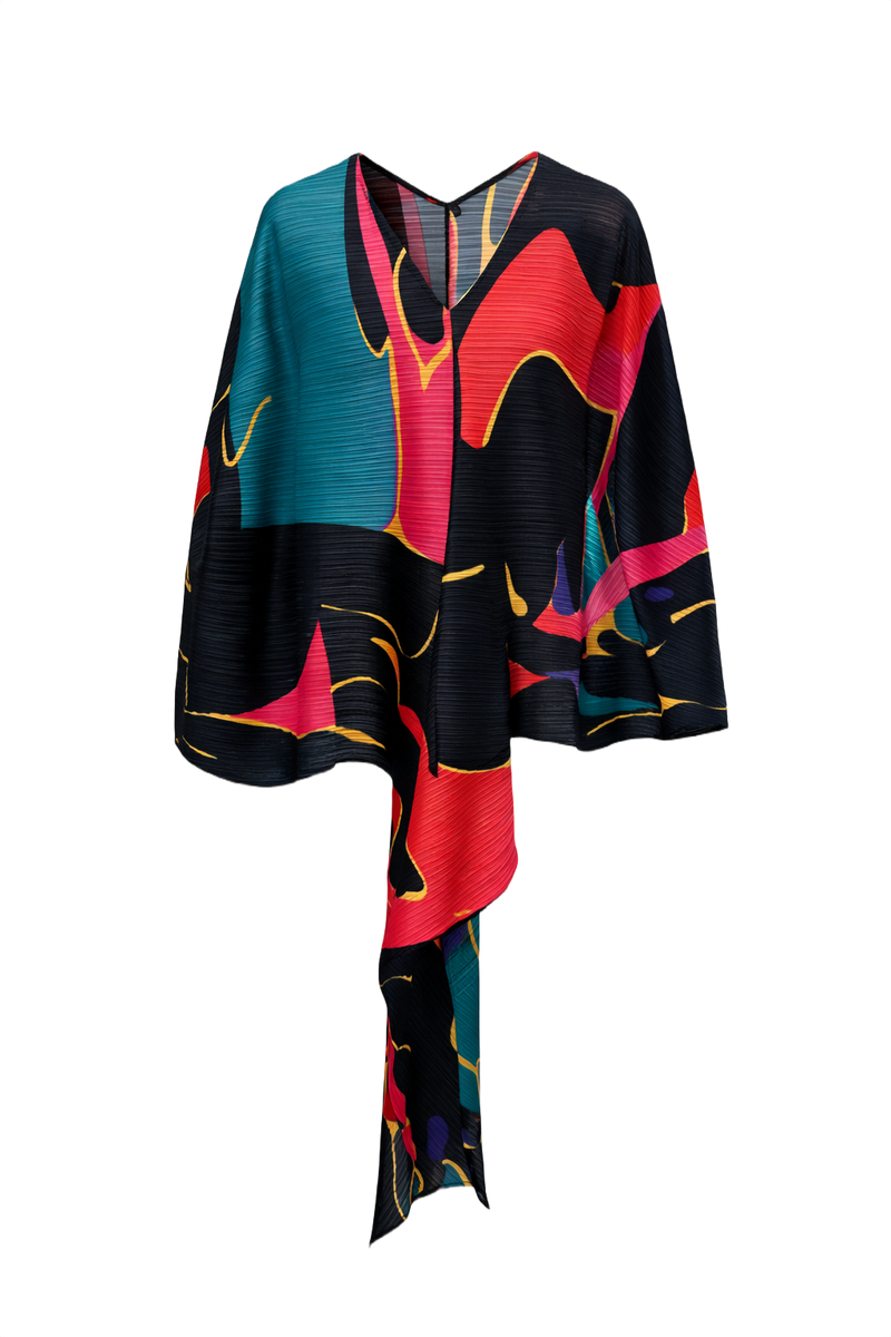 1970s Multicolor Polyester Dress - Front View