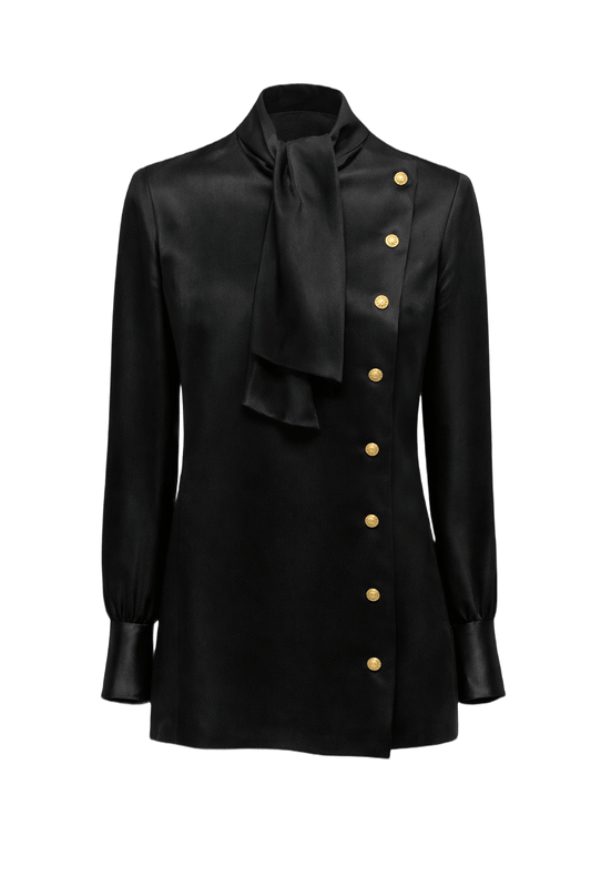 1990s Black Silk Blend Blazer - Front View
