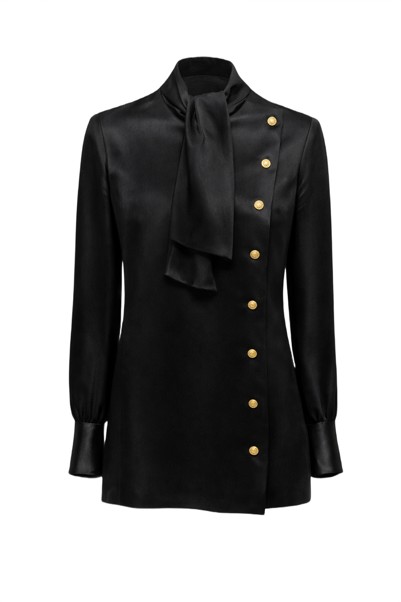 1990s Black Silk Blend Blazer - Front View