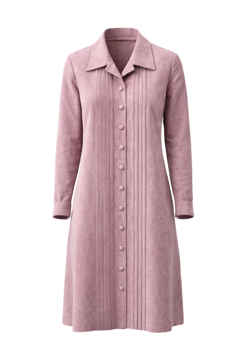 1970s Mauve Microsuede Dress - Front View