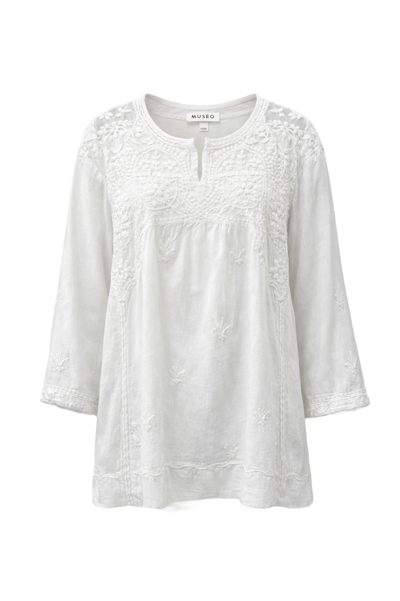 1970s White Cotton Blouse - Front View