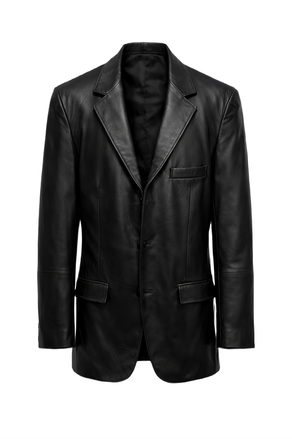 1990s Black Leather Blazer - Front View