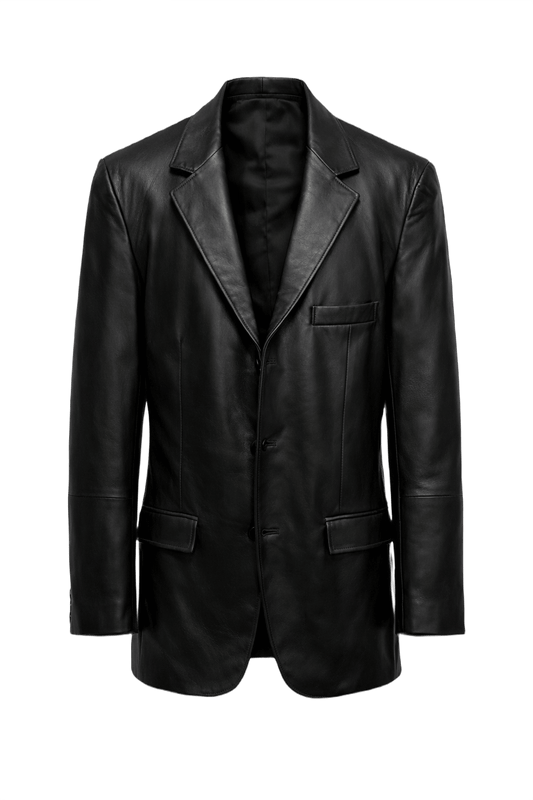 1990s Black Leather Blazer - Front View