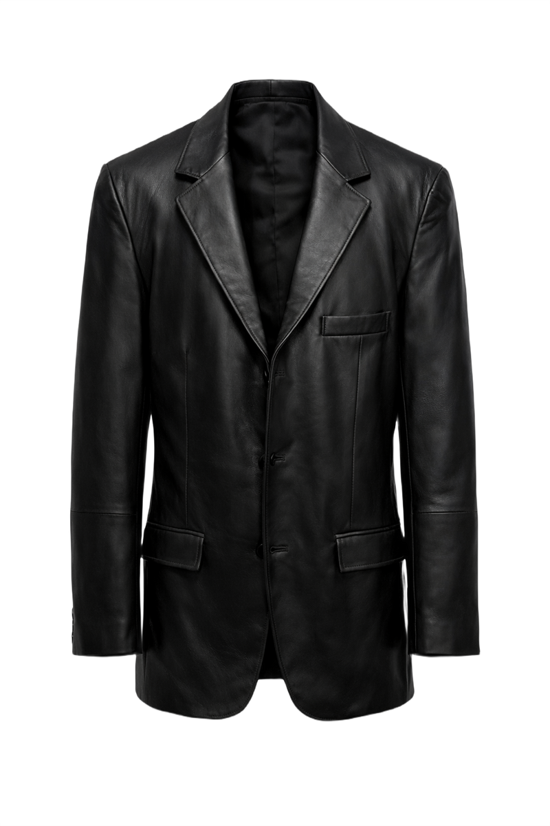 1990s Black Leather Blazer - Front View
