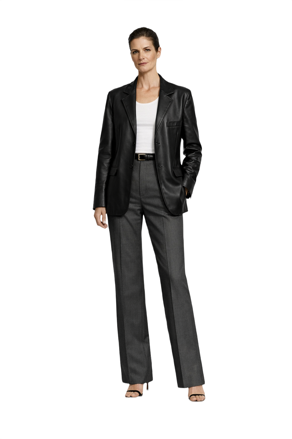 1990s Black Leather Blazer - Model