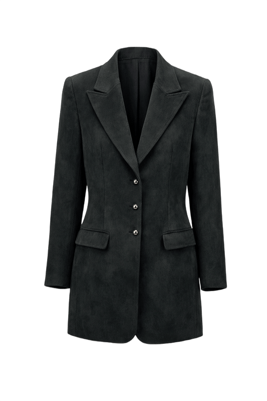 1990s Dark Charcoal Grey Suede Blazer - Front View