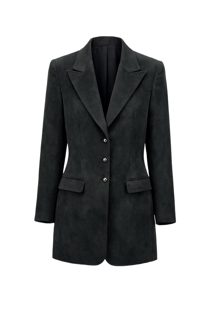 1990s Dark Charcoal Grey Suede Blazer - Front View
