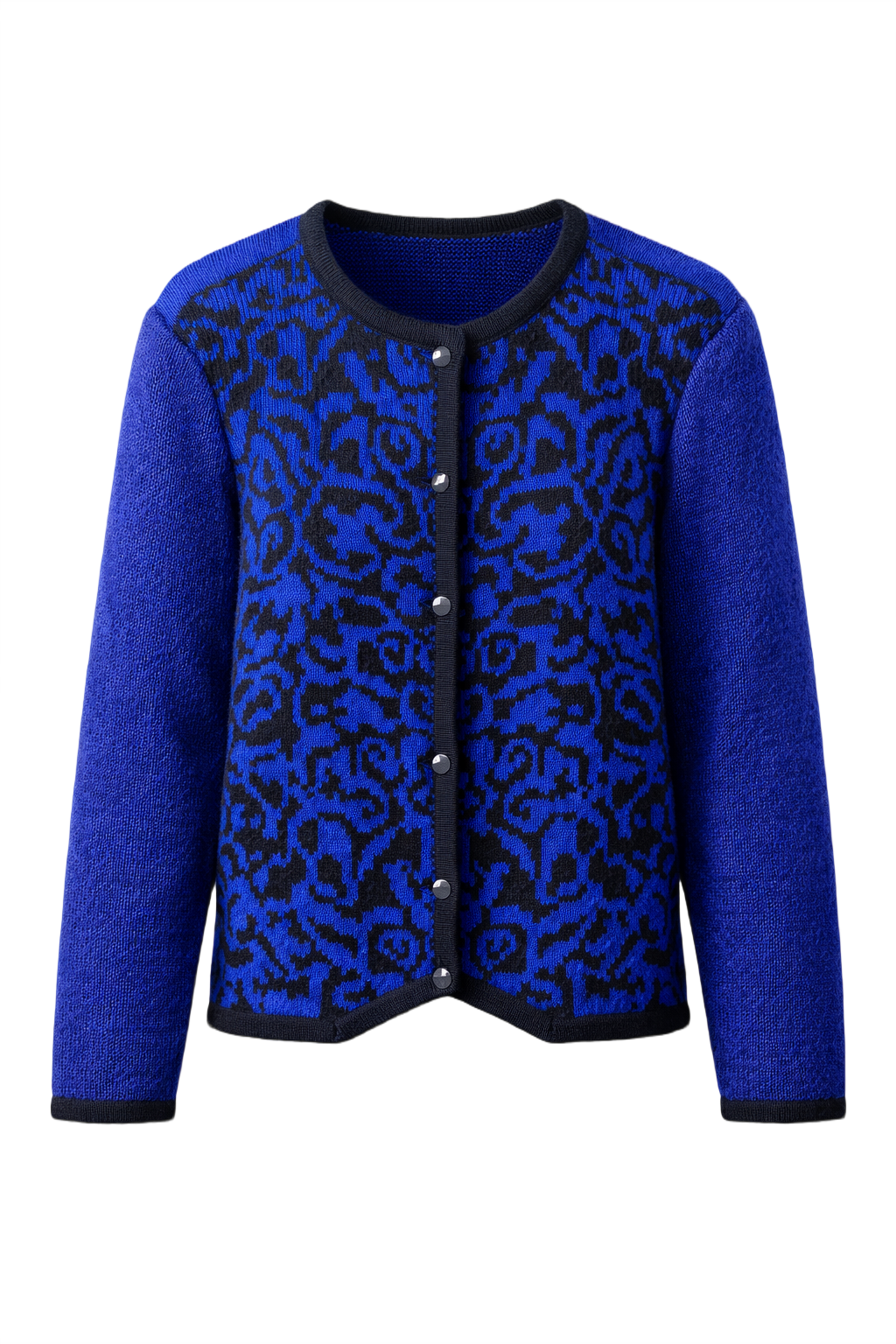 1980s Electric Blue Wool Cardigan - Front View