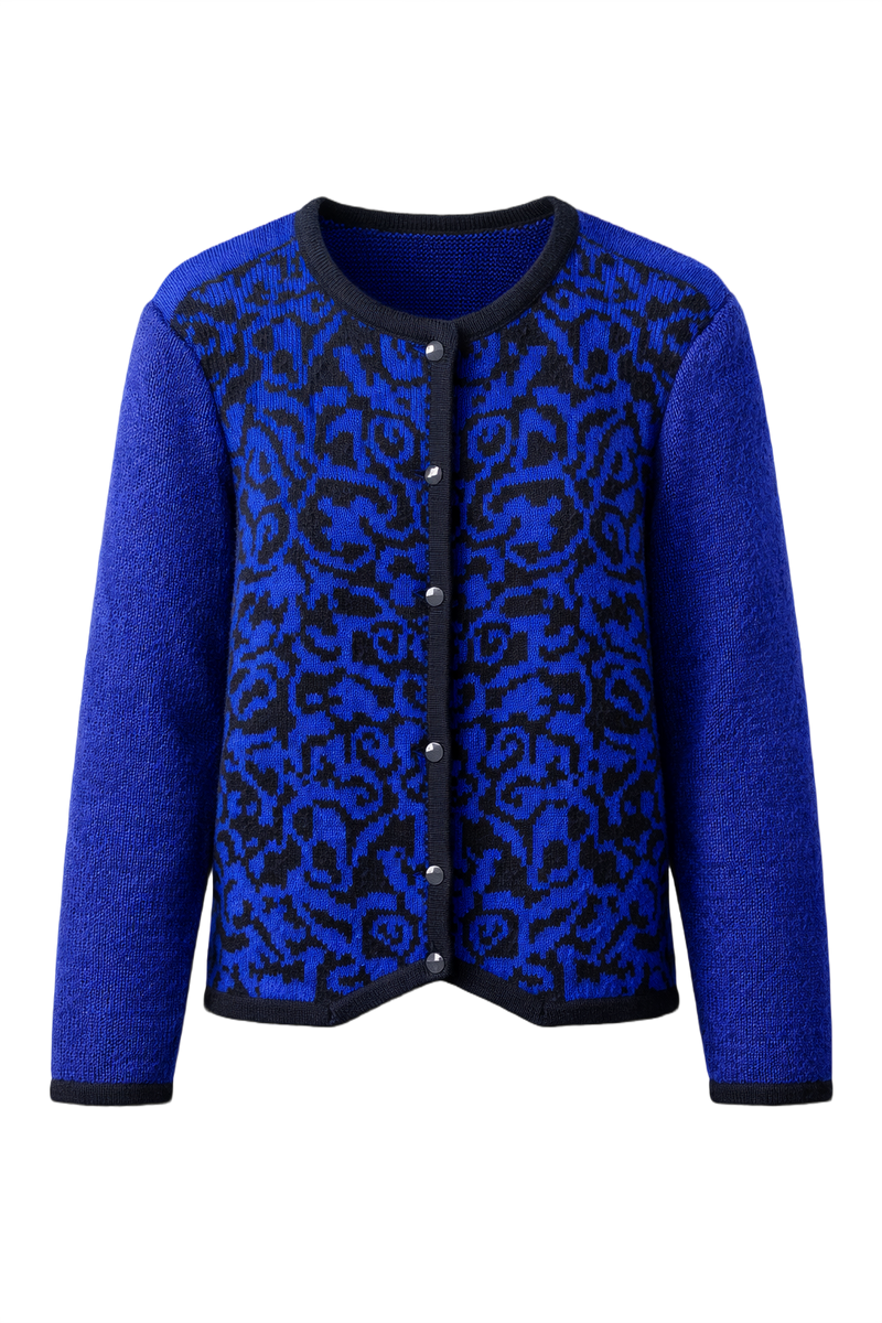1980s Electric Blue Wool Cardigan - Front View