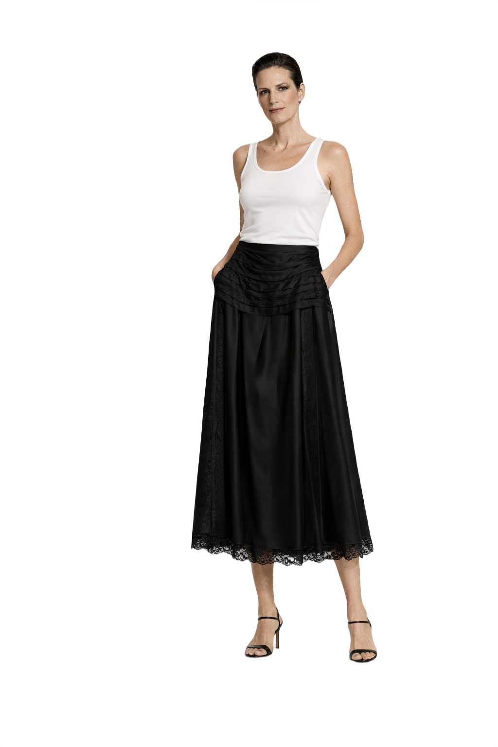 1990s Black Silk Blend Skirt - Model