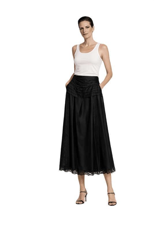1990s Black Silk Blend Skirt - Model