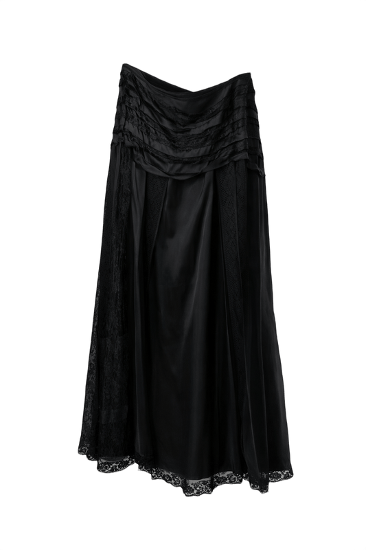 1990s Black Silk Blend Skirt - Front View