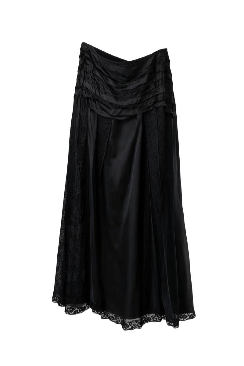 1990s Black Silk Blend Skirt - Front View