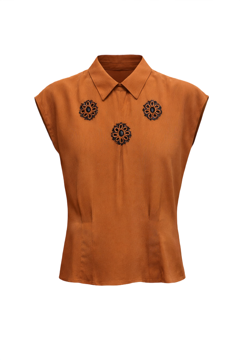 1930s Rust Orange Silk Blouse - Front View