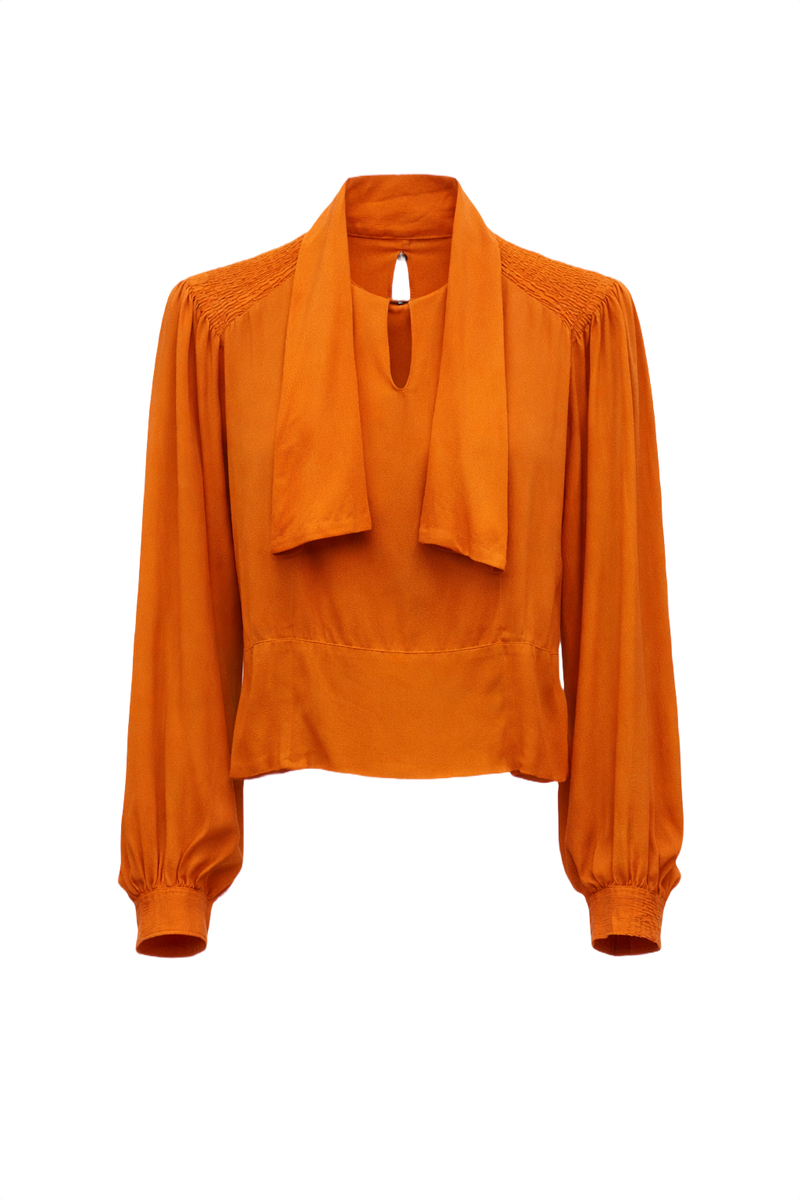 1930s Orange Silk Blouse - Front View