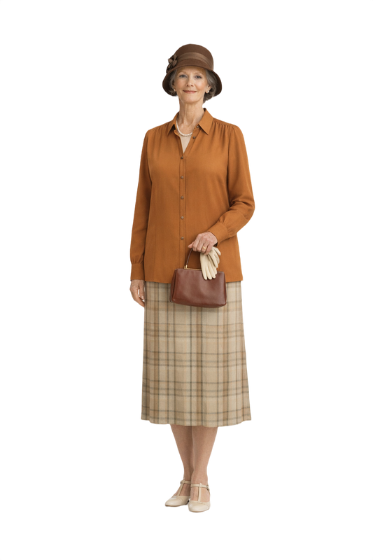 1930s Burnt Orange Silk Blouse - Model