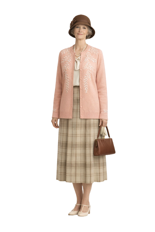 1930s Light Pink Wool Blend Cardigan - Model