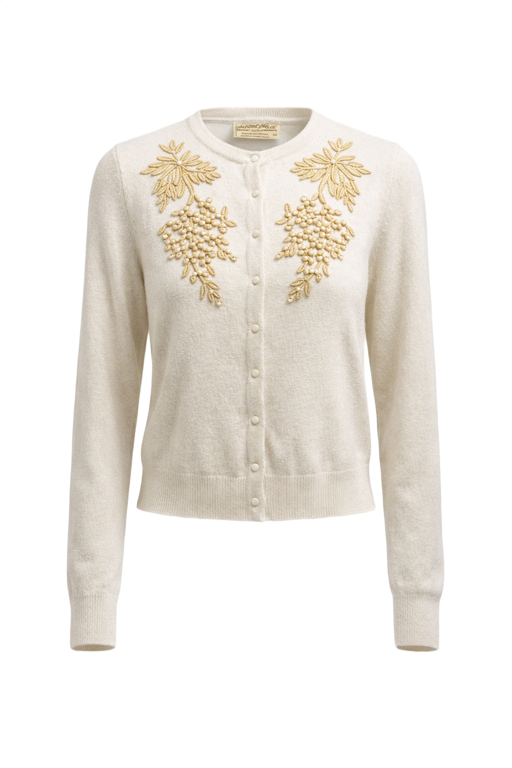 1930s Cream White Wool Cardigan - Front View