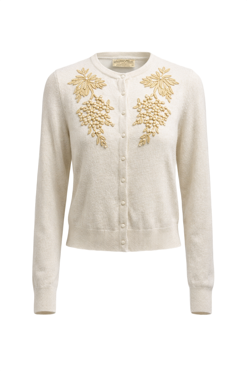 1930s Cream White Wool Cardigan - Front View