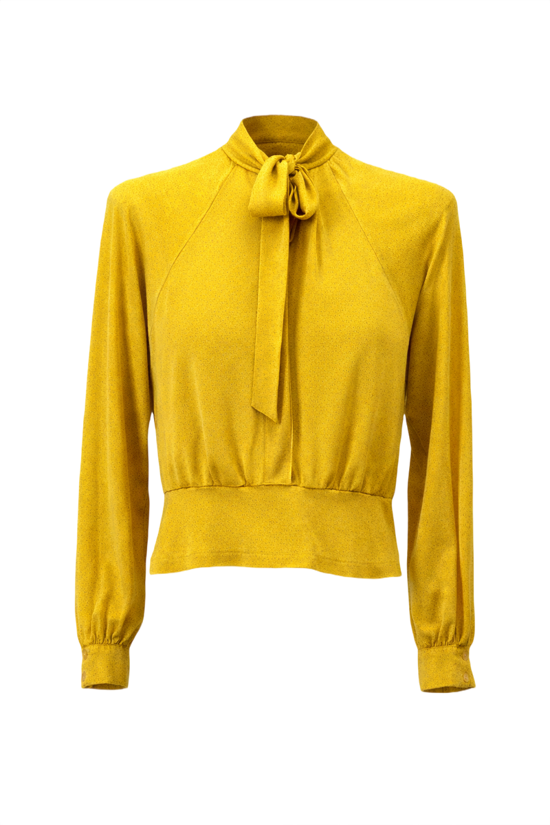 1930s Mustard Yellow Synthetic Blend Blouse - Front View