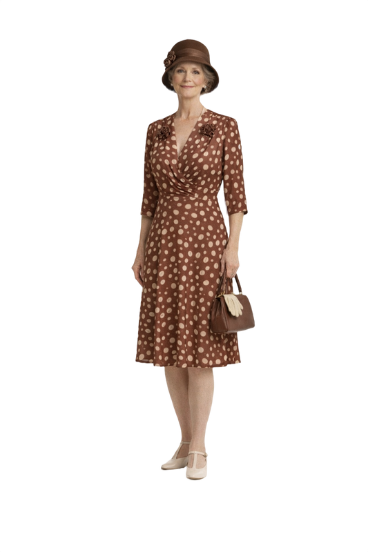 1930s Brown Silk Dress - Model
