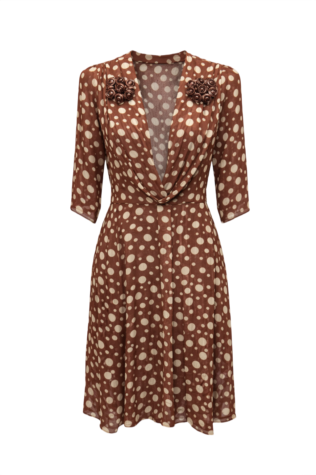 1930s Brown Silk Dress - Front View