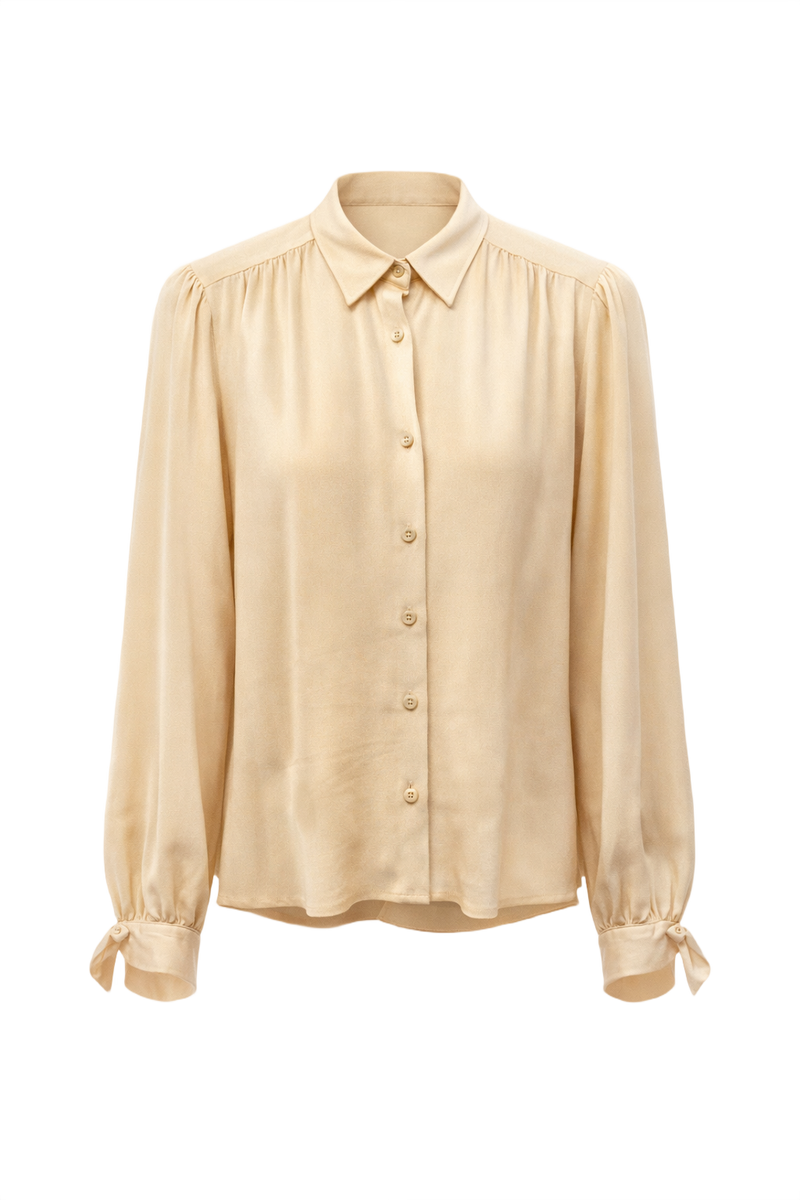 1930s Beige Silk Blouse - Front View