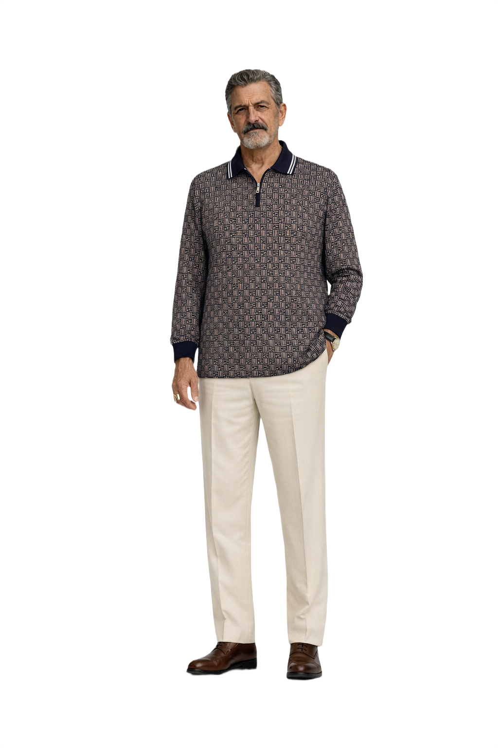 1980s Navy Blue Polyester Polo Shirt - Model