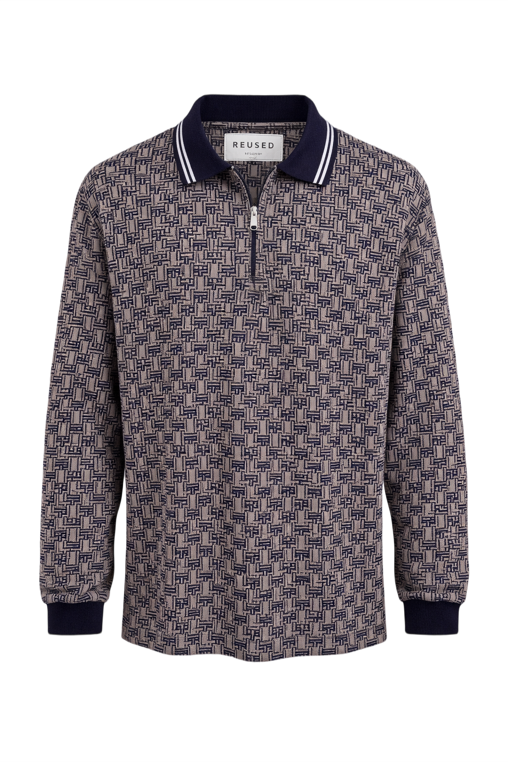 1980s Navy Blue Polyester Polo Shirt - Front View