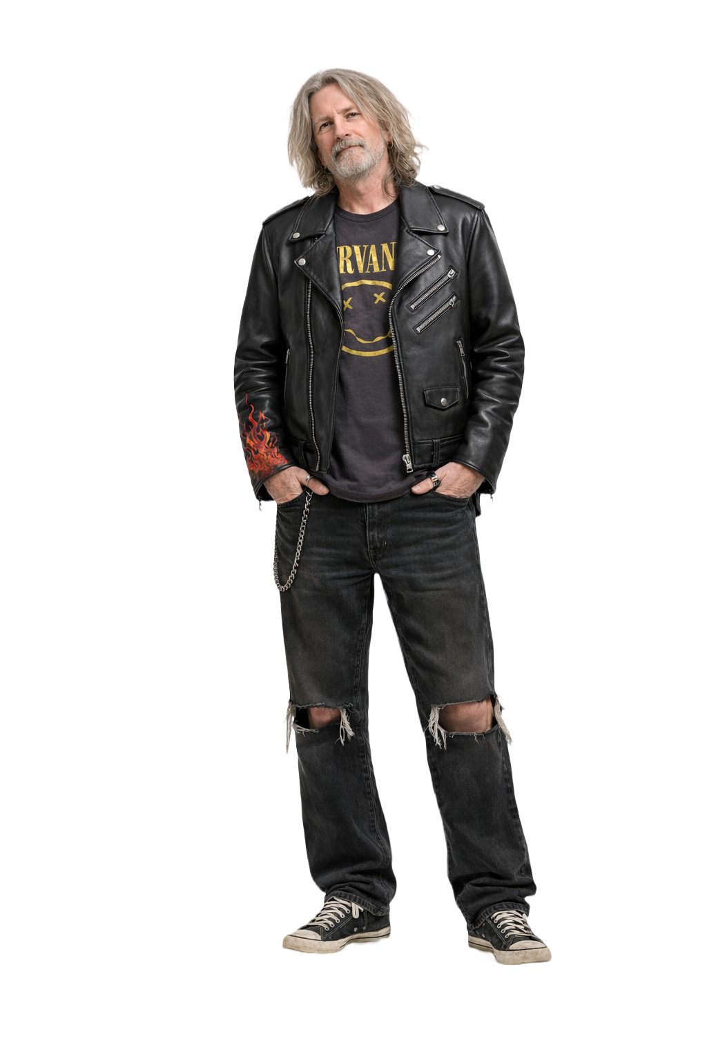 1990s Black Leather Painted Graphics Leather Jacket - Model